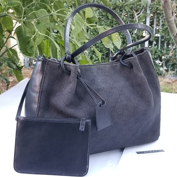 Lovely vintage Gucci GG  dark canvas with leather trim tote handbag - Picture 4 of 16